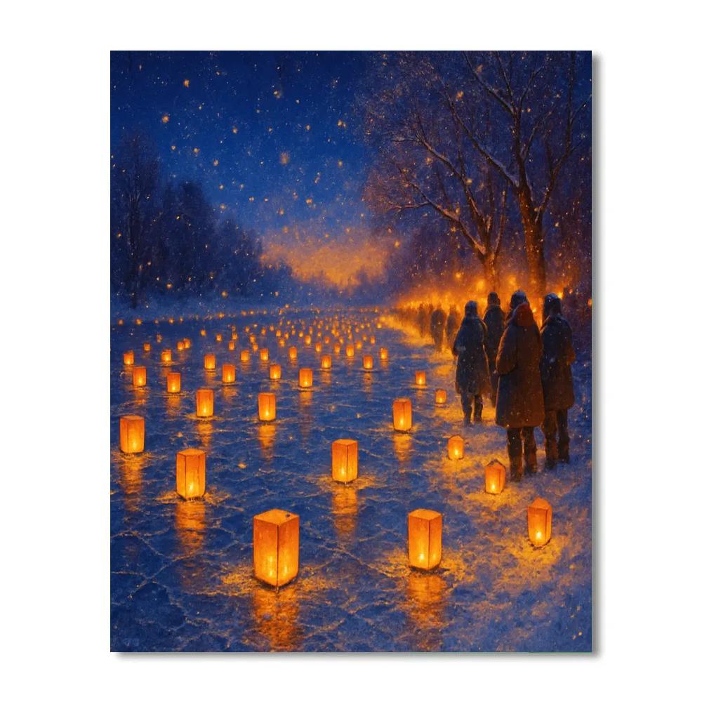 Winter Lantern Festival Along Frozen River Paint by numbers kits