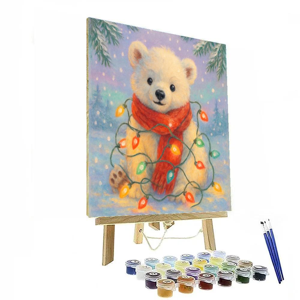 Whimsical Polar Bear With Scarf And Lights painting number kit