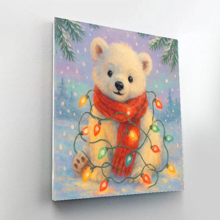 Whimsical Polar Bear With Scarf And Lights painting number kit