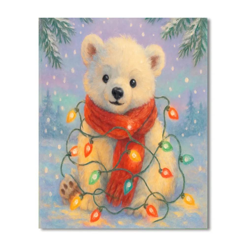 Whimsical Polar Bear With Scarf And Lights painting number kit