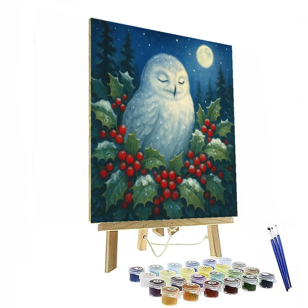 Snowy Owl Nestled Amid Holly Branches Numbered painting kits