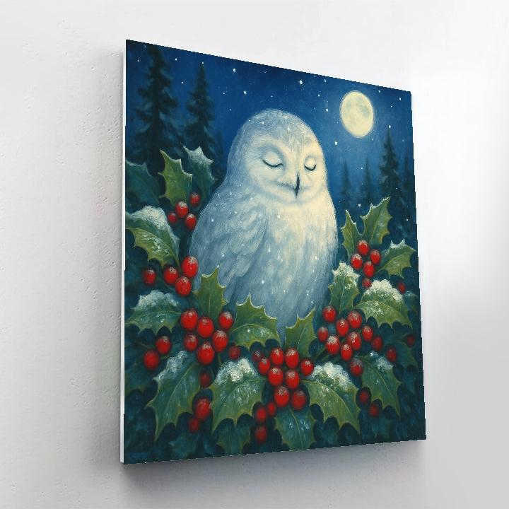 Snowy Owl Nestled Amid Holly Branches Numbered painting kits