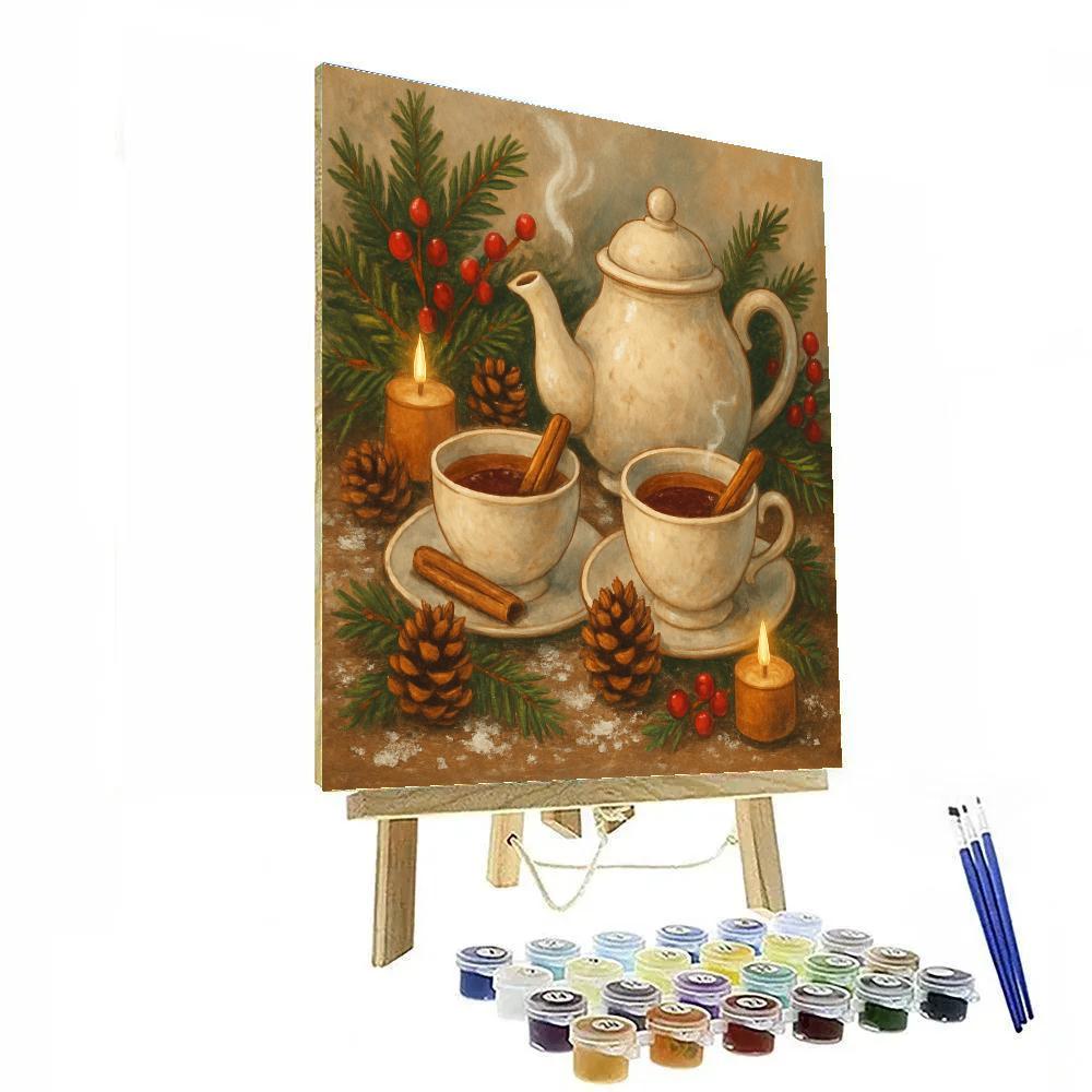 Holiday Tea Time With Cinnamon Sticks And Pinecones Paint by numbers art