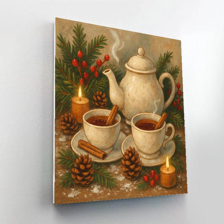 Holiday Tea Time With Cinnamon Sticks And Pinecones Paint by numbers art
