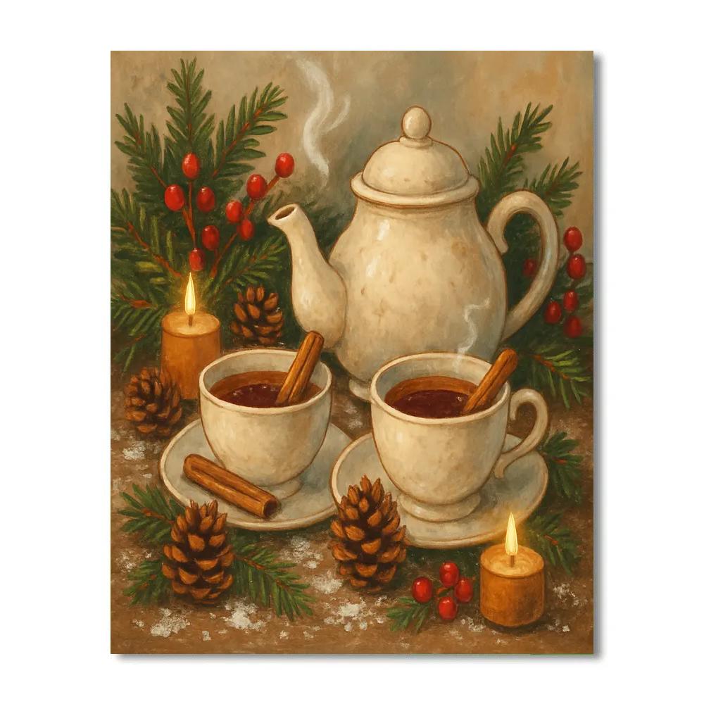 Holiday Tea Time With Cinnamon Sticks And Pinecones Paint by numbers art