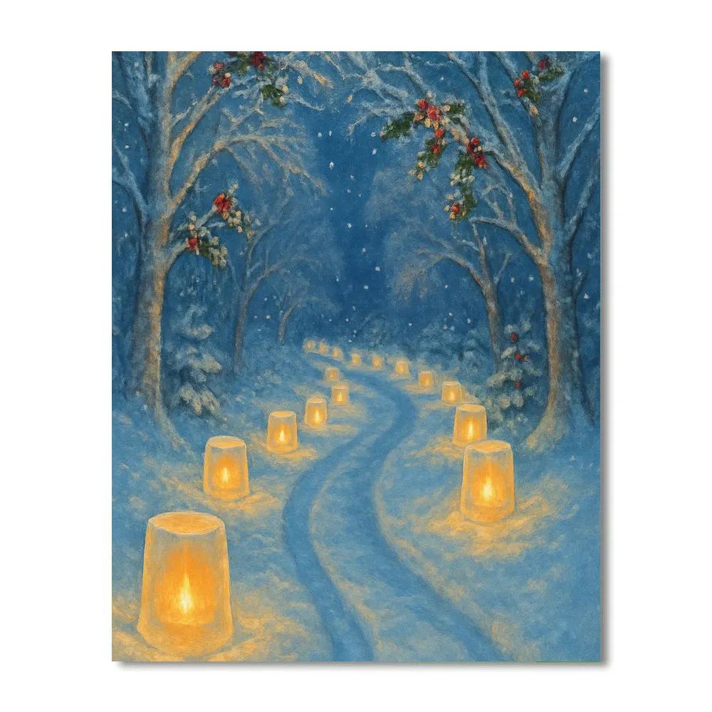 Carved Ice Lanterns Guiding Winter Pathway Paint by numbers kits