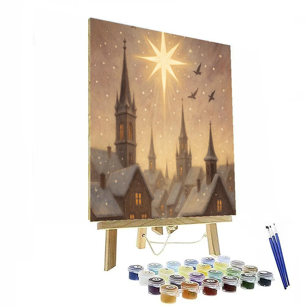 Christmas Star Hanging Above Village Spires Paint by numbers kits