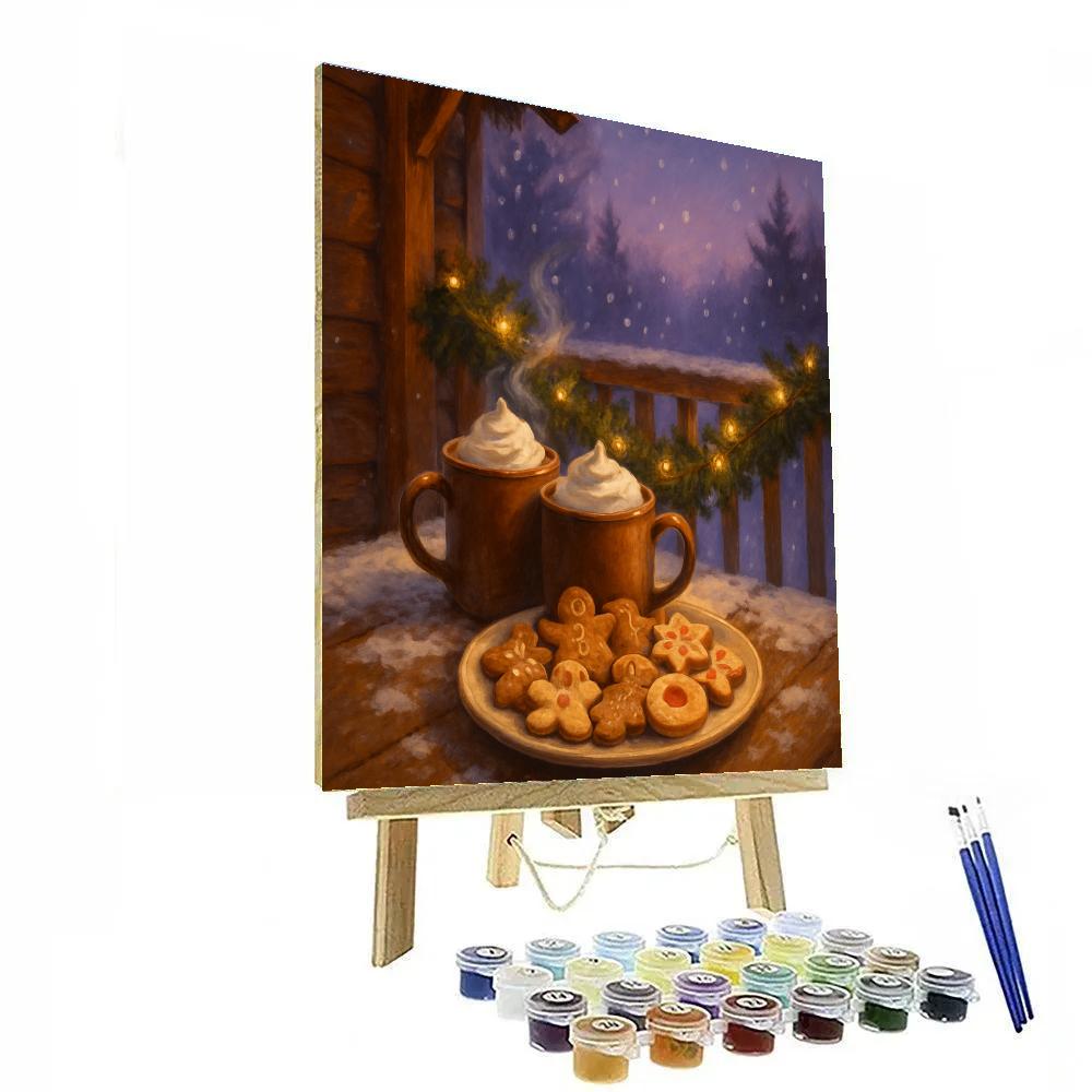 Holiday Cookies And Cocoa On Snowy Porch paint by number