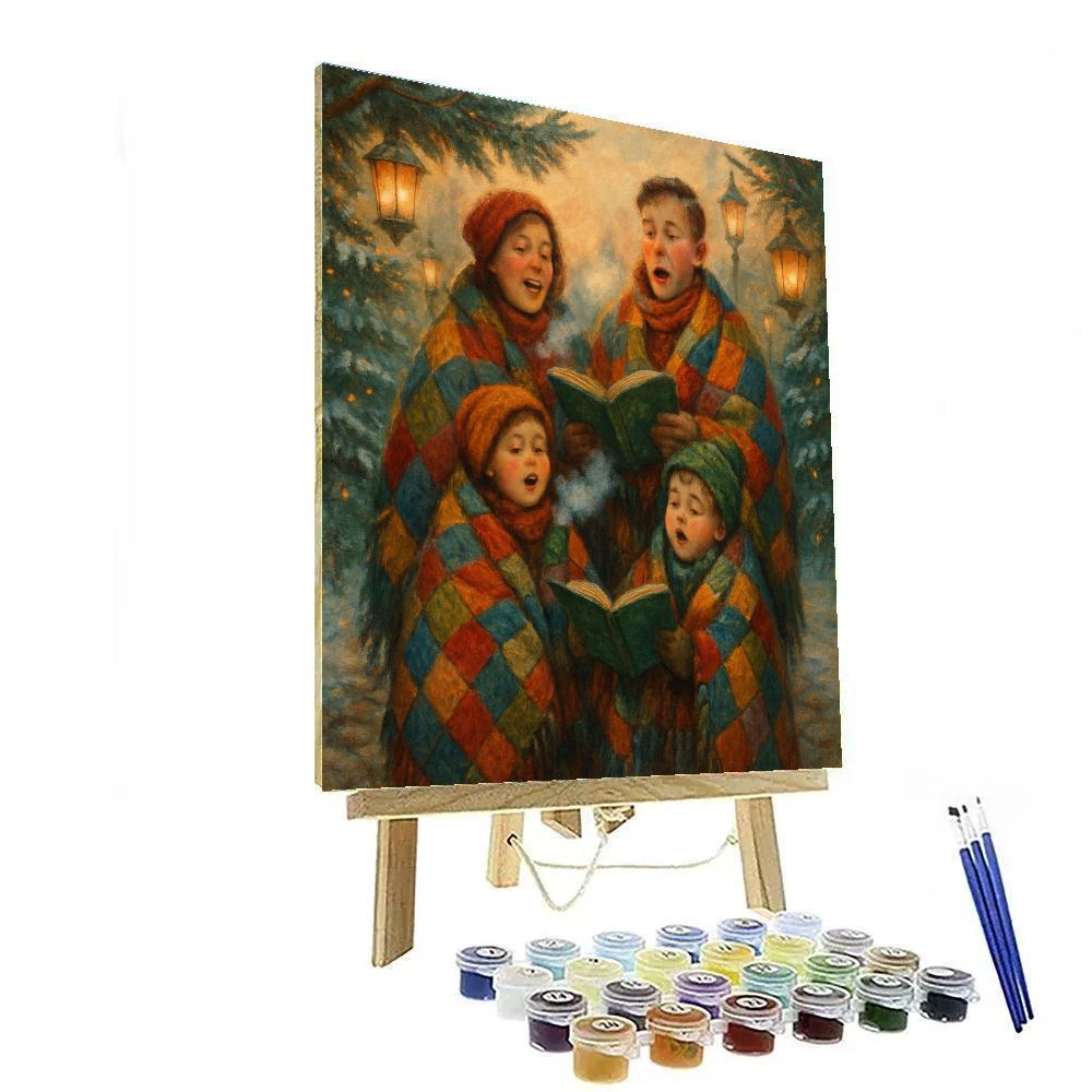 Caroling Family Wrapped In Patchwork Quilts DIY paint by numbers