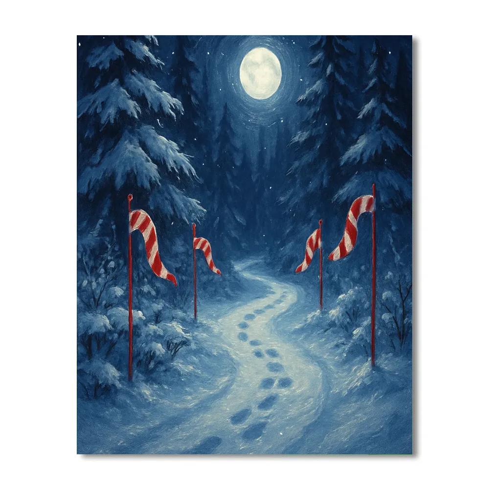 Moonlit Trail Marked With Candy Cane Flags paint by number