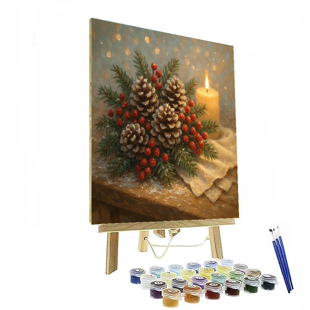 Pinecone And Berry Centerpiece On Frosted Table DIY paint by numbers