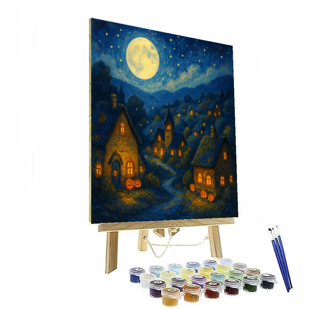 Enchanted Village Under Stars Paint by numbers art