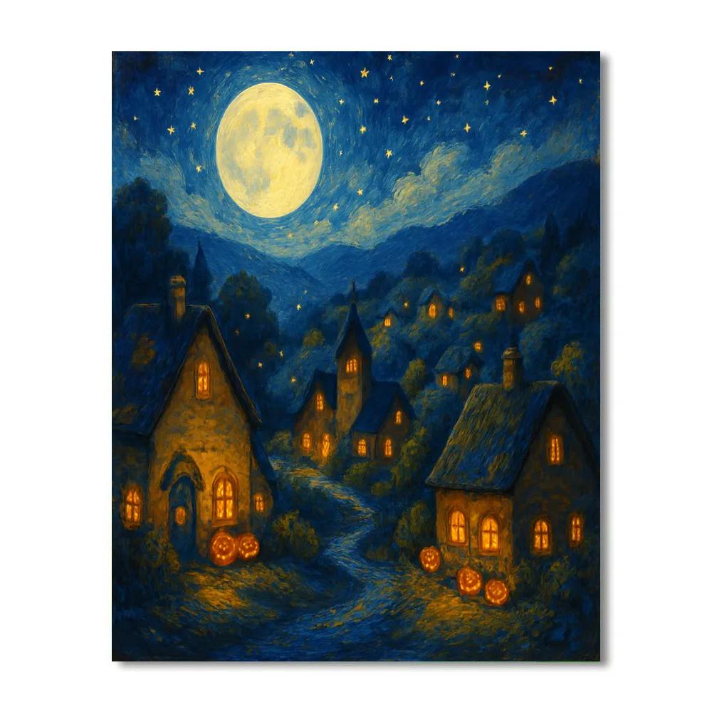 Enchanted Village Under Stars Paint by numbers art