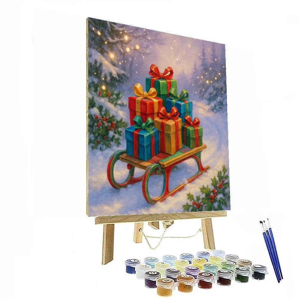 Festive Sled Loaded With Wrapped Presents Number painting