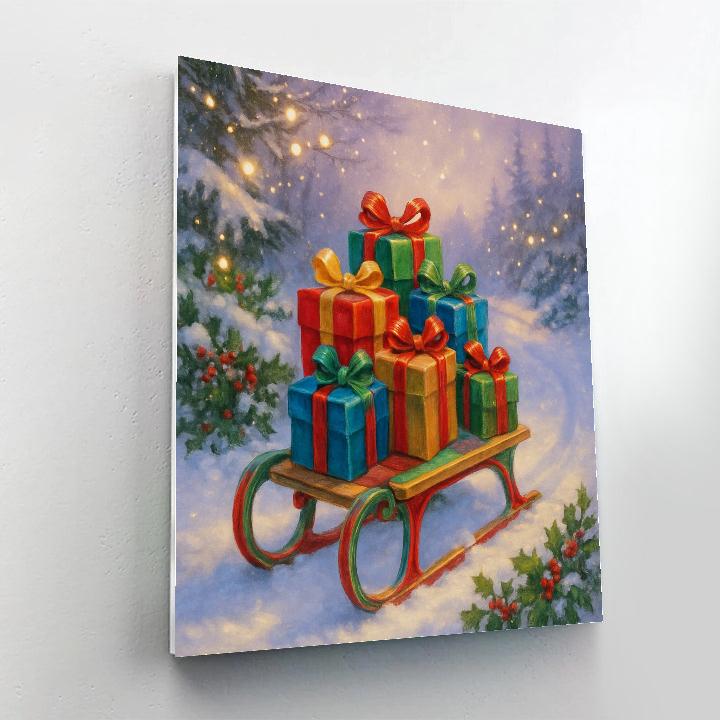 Festive Sled Loaded With Wrapped Presents Number painting
