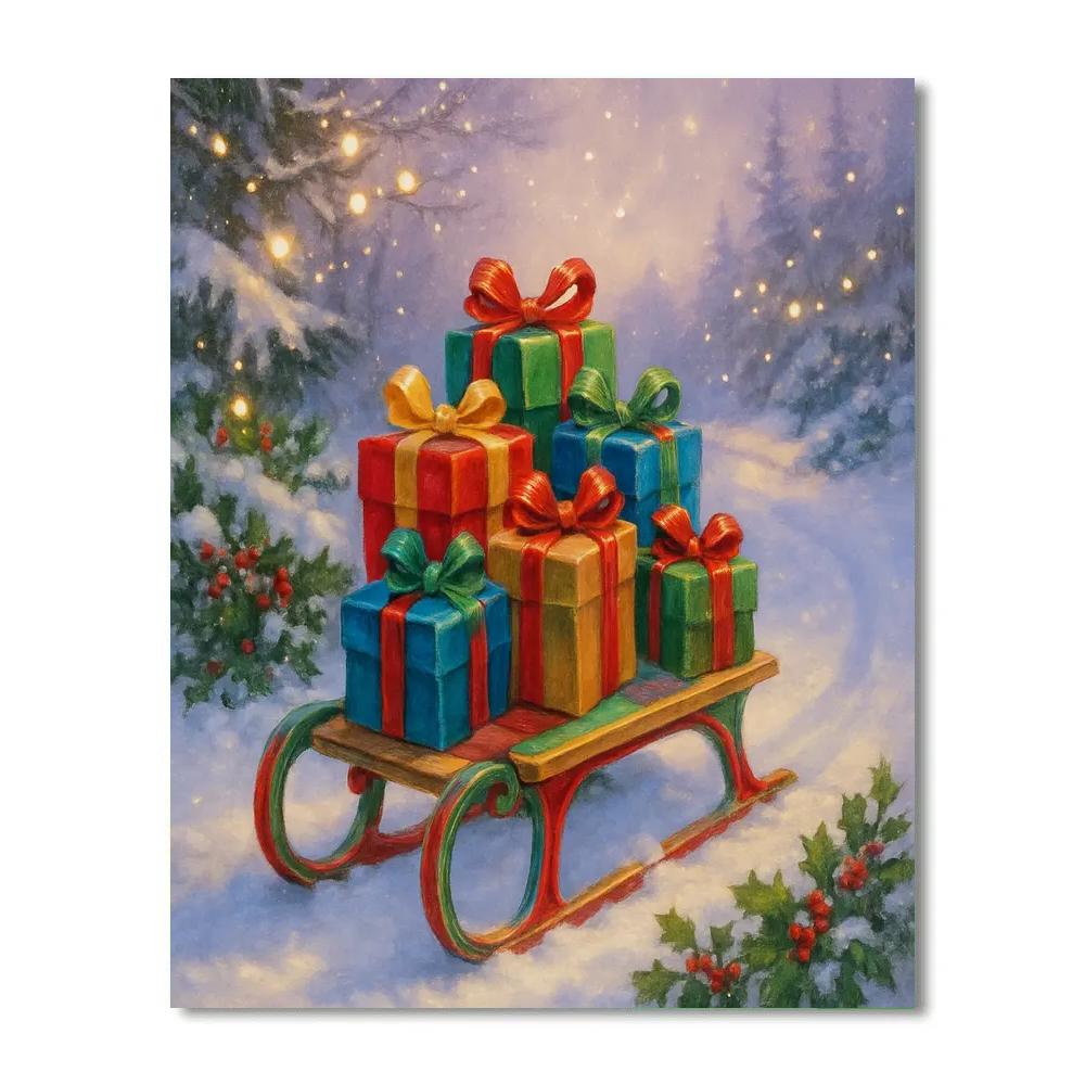 Festive Sled Loaded With Wrapped Presents Number painting