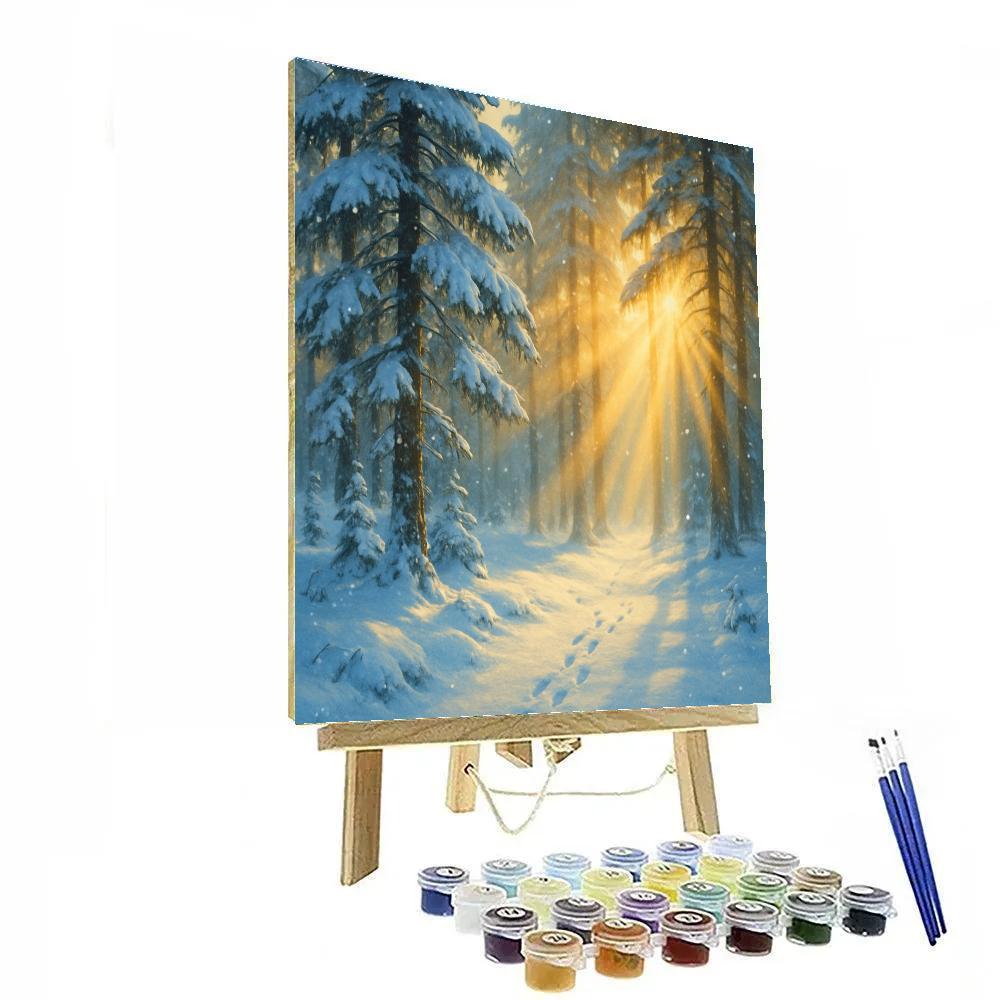 Snow-Covered Pine Forest With Golden Sun Rays Paint by numbers kits