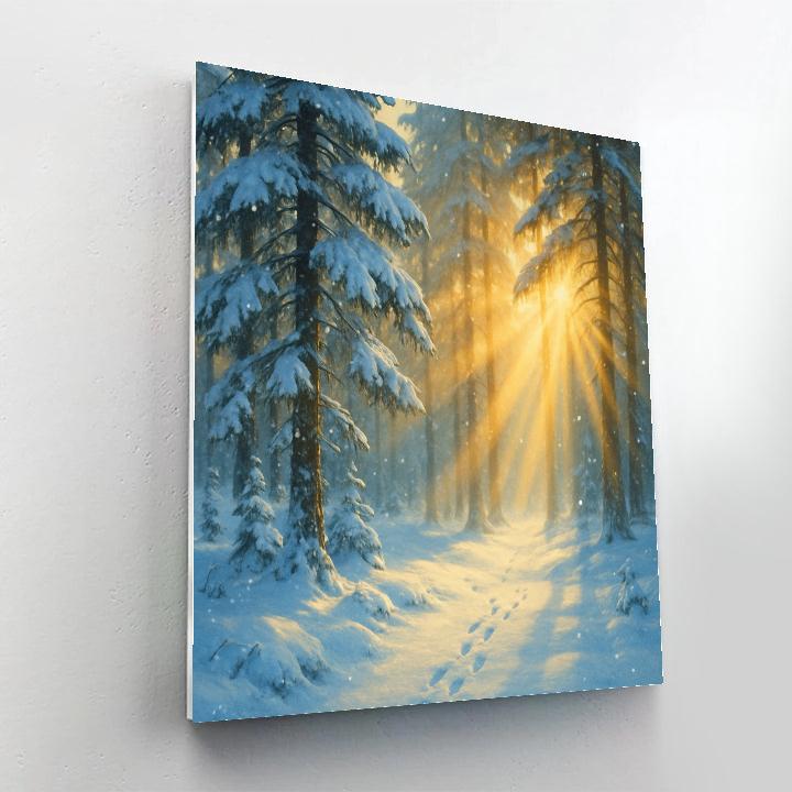 Snow-Covered Pine Forest With Golden Sun Rays Paint by numbers kits