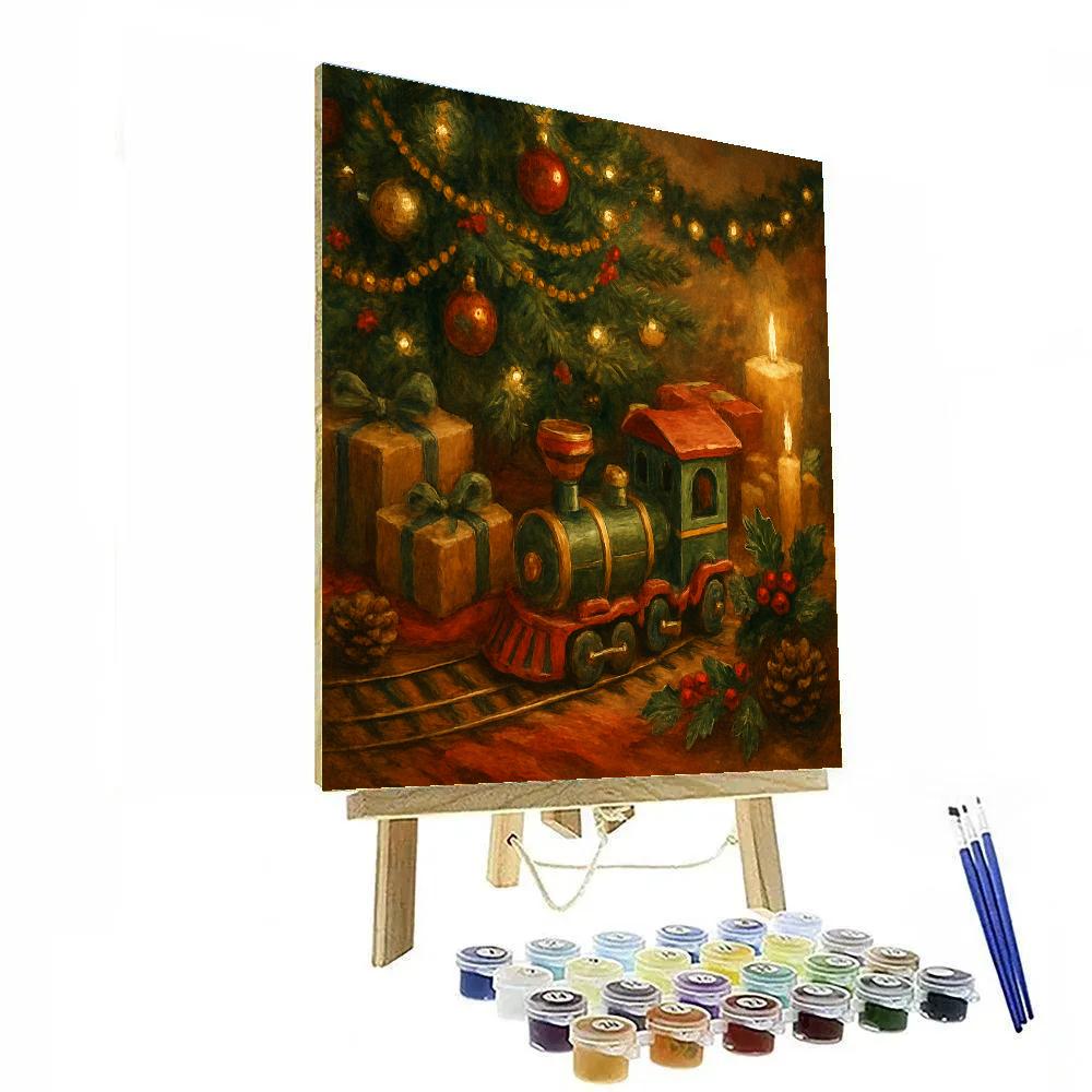 Vintage Toy Train Circling Christmas Tree Base Paint by numbers kits