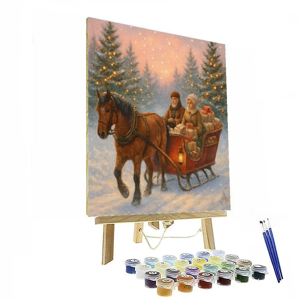 Holiday Mail Delivery By Horse Drawn Sleigh Painting by numbers kit