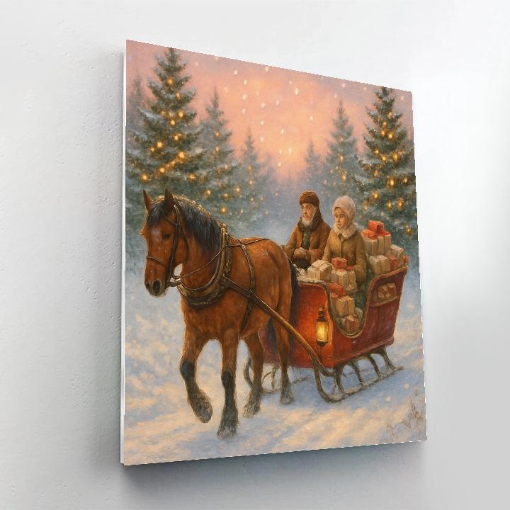 Holiday Mail Delivery By Horse Drawn Sleigh Painting by numbers kit