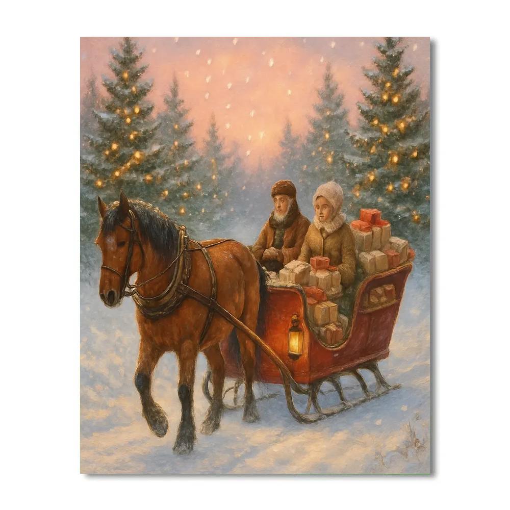 Holiday Mail Delivery By Horse Drawn Sleigh Painting by numbers kit