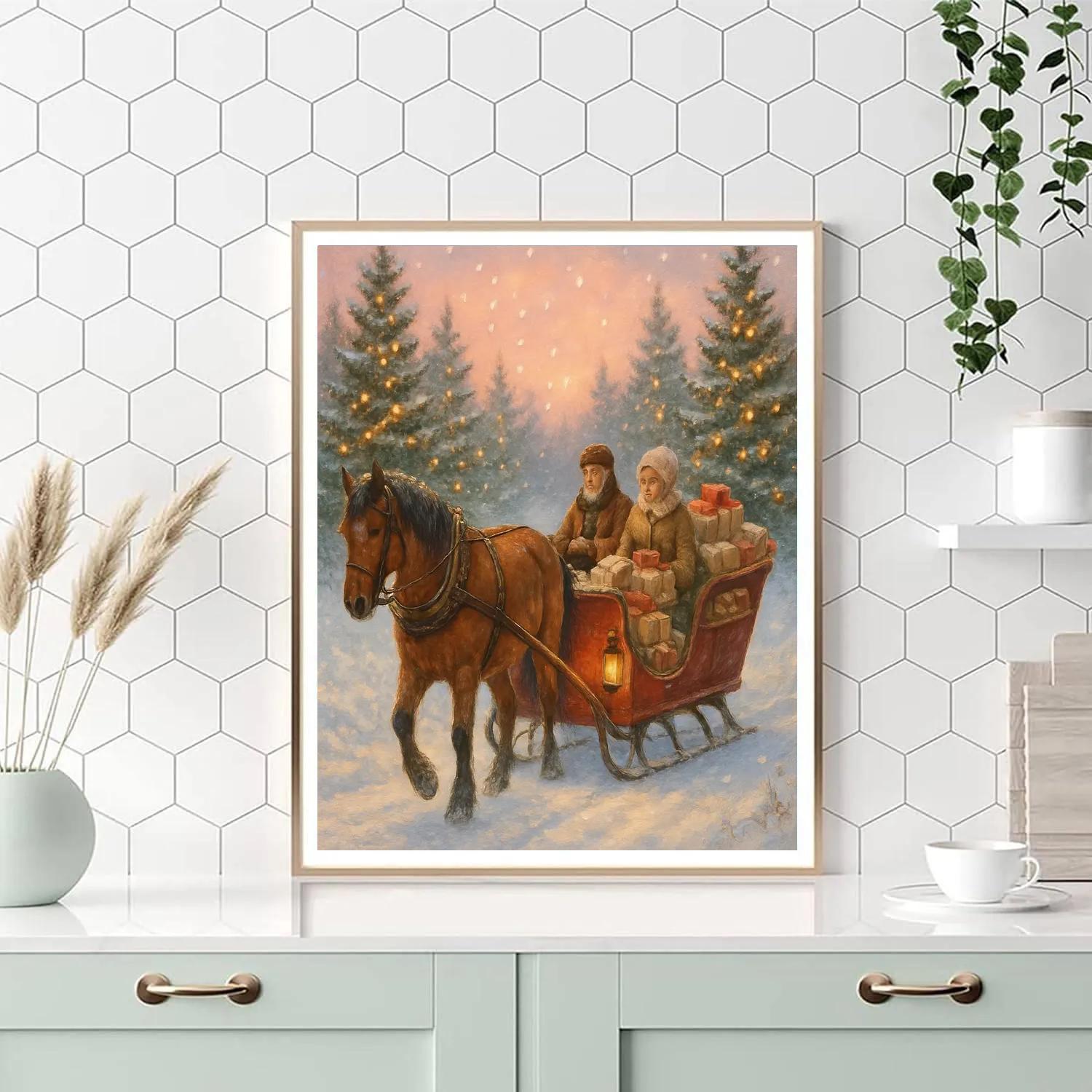 Holiday Mail Delivery By Horse Drawn Sleigh Painting by numbers kit