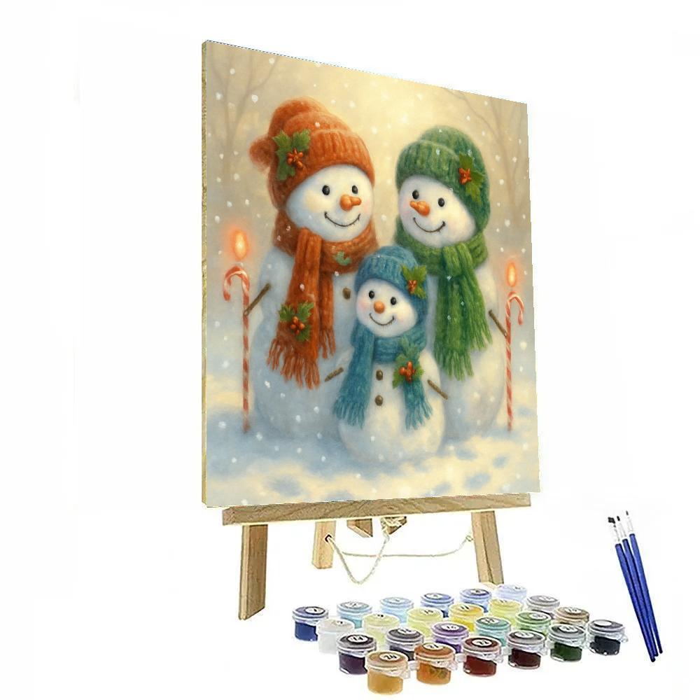 Cheerful Snowman Family Wearing Wool Hats Number painting