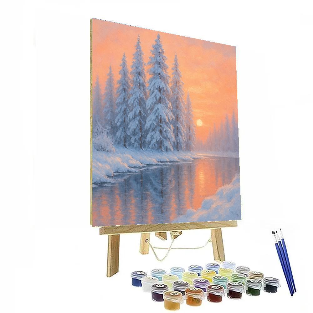 Frosty Pines Reflected In Icy Lake At Sunset Numbered painting kits