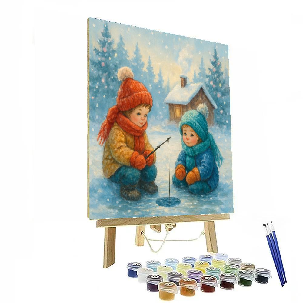 Children Ice Fishing In Cozy Winter Scene Paint by numbers kits