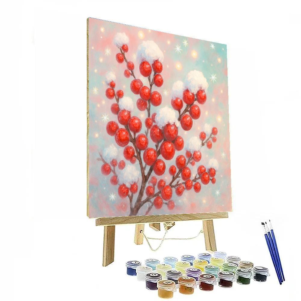 Winterberry Branches With Soft Snowfall Glow Numbered painting kits