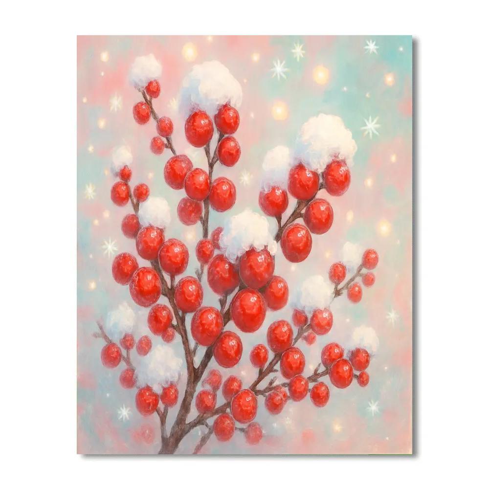 Winterberry Branches With Soft Snowfall Glow Numbered painting kits
