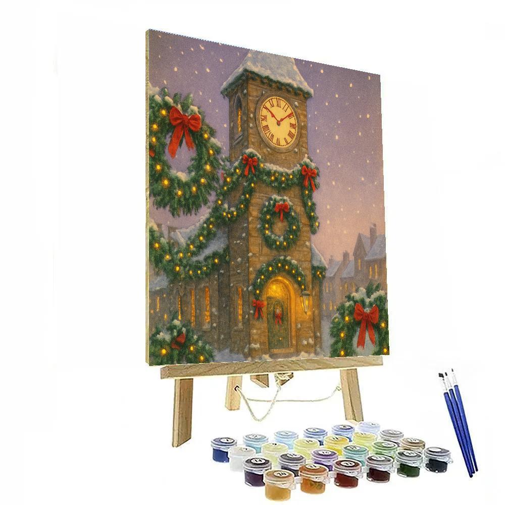 Old Town Clock Tower Decorated For Holidays DIY paint by numbers