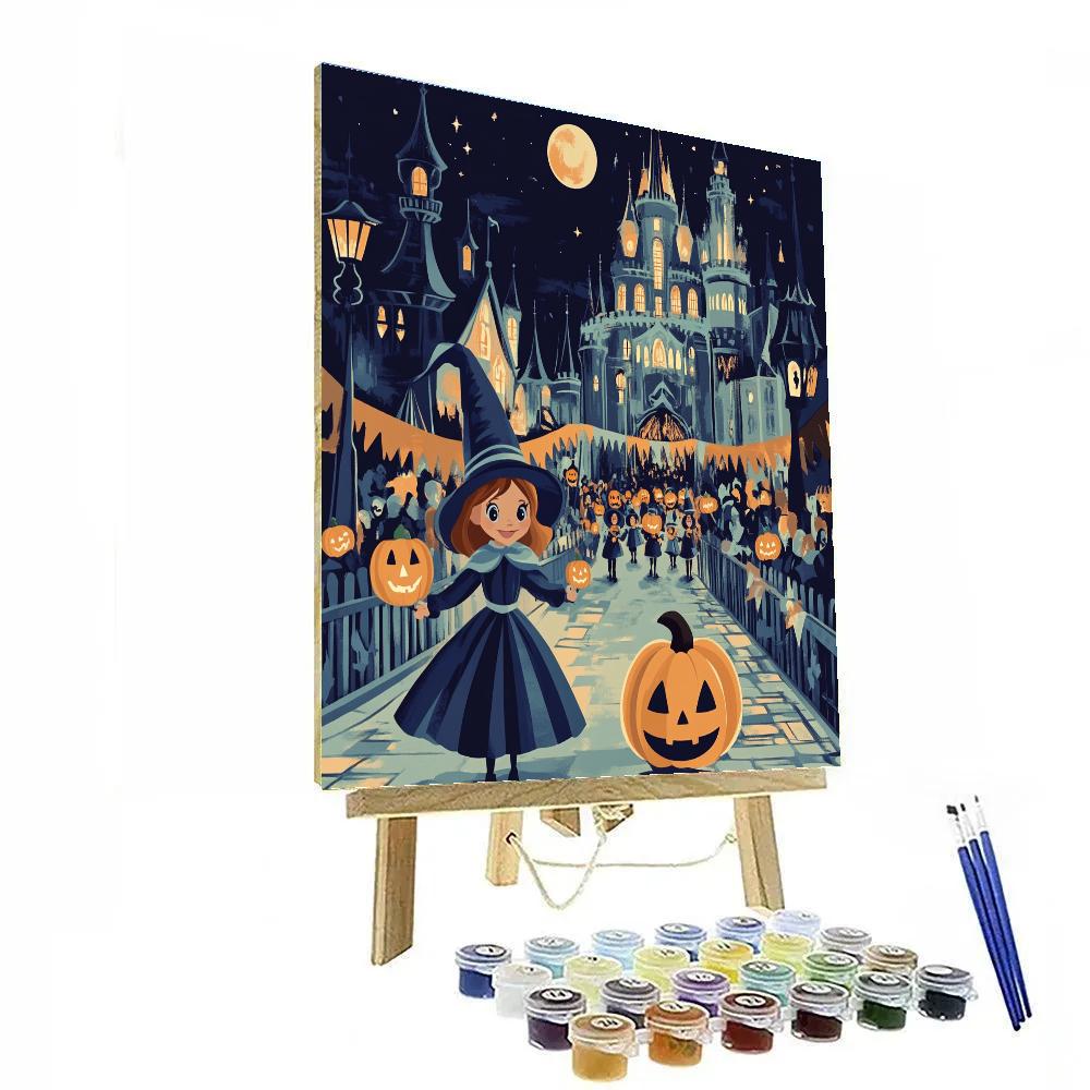 Midnight Pumpkin Lantern Parade painting number kit