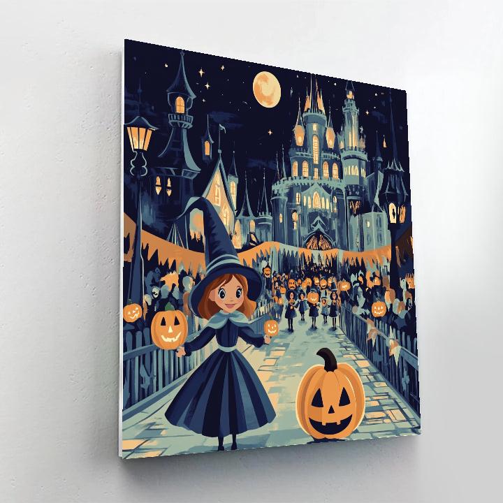 Midnight Pumpkin Lantern Parade painting number kit