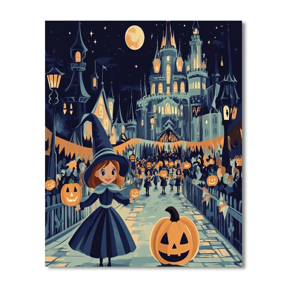 Midnight Pumpkin Lantern Parade painting number kit
