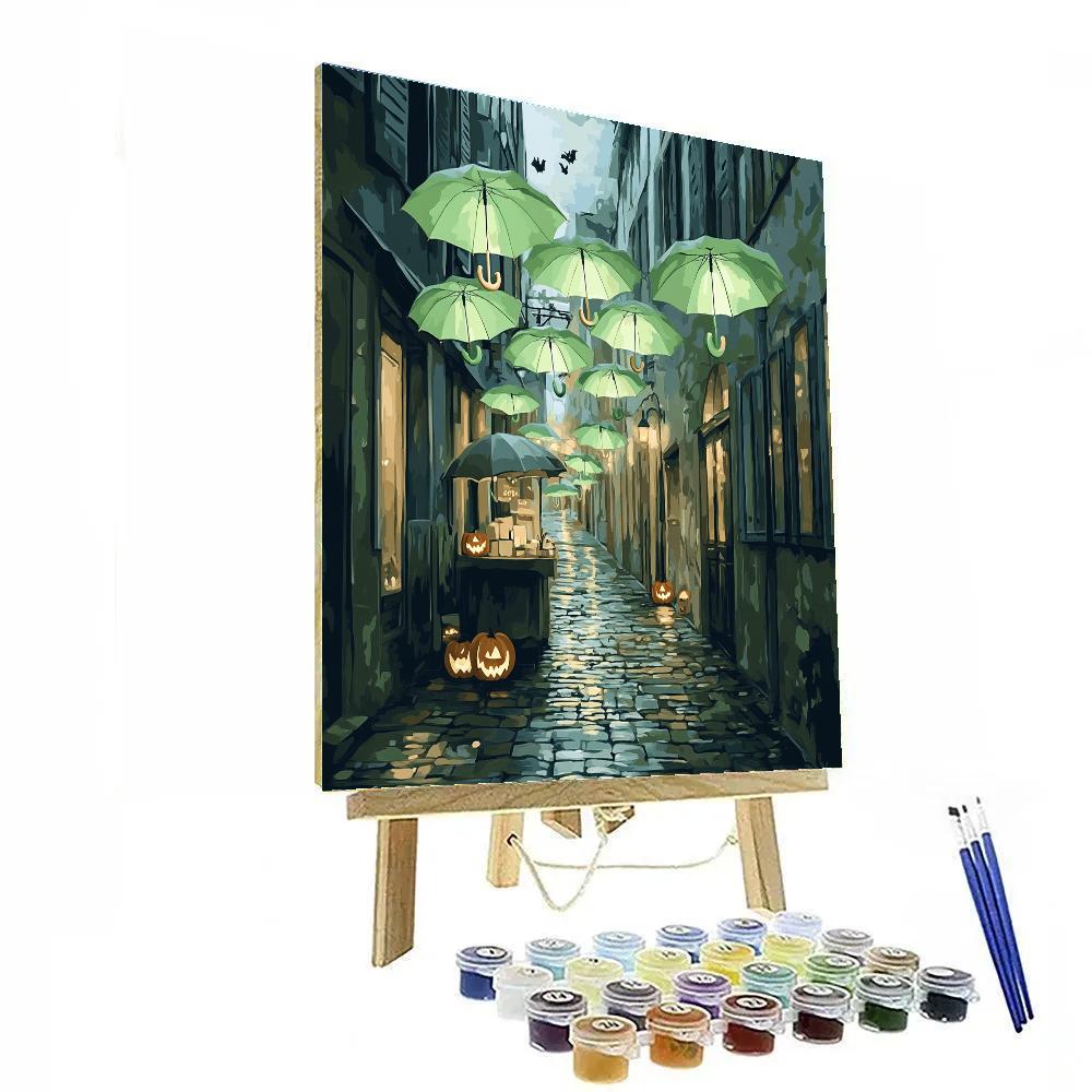 Lantern Alley With Haunted Umbrellas paint by numbers