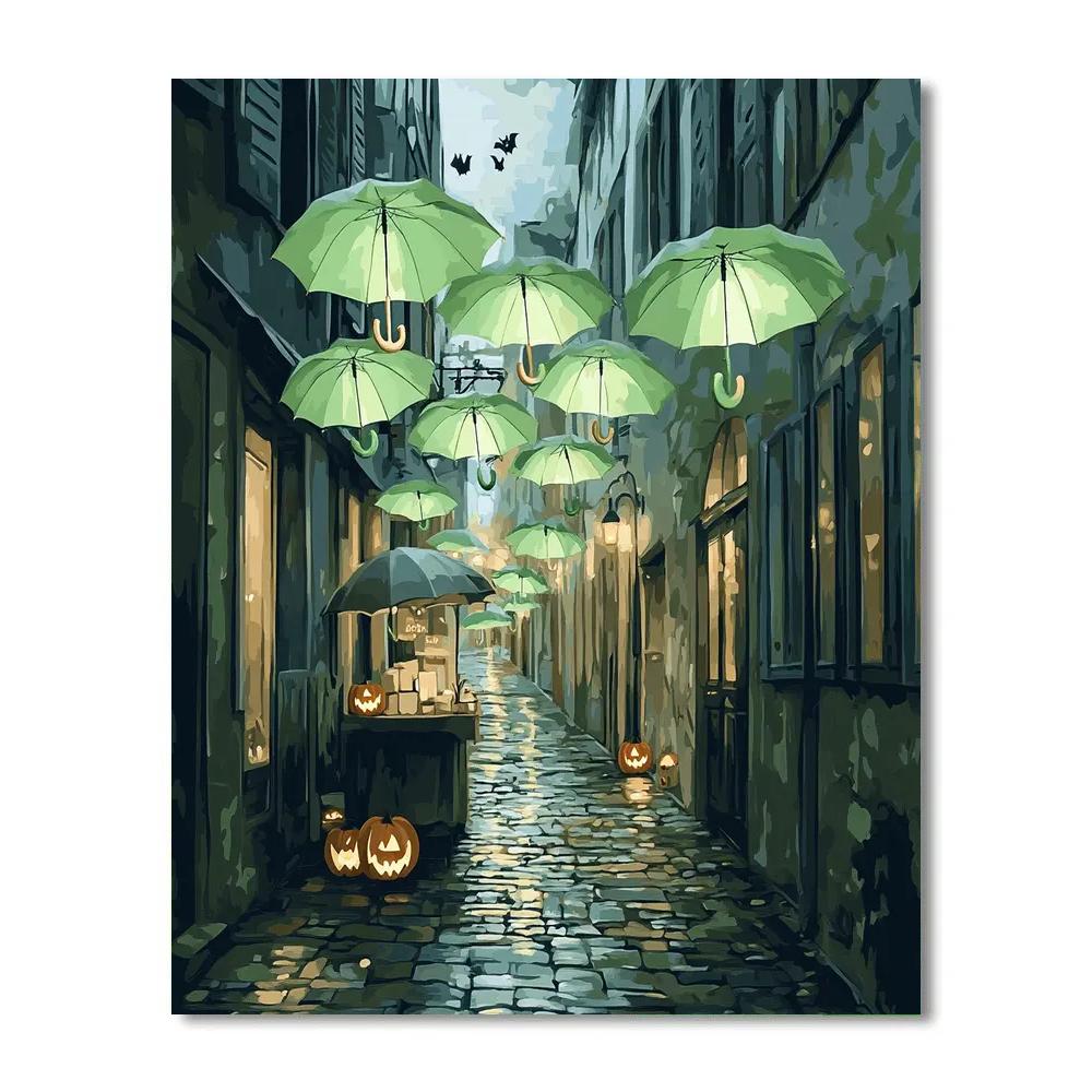 Lantern Alley With Haunted Umbrellas paint by numbers