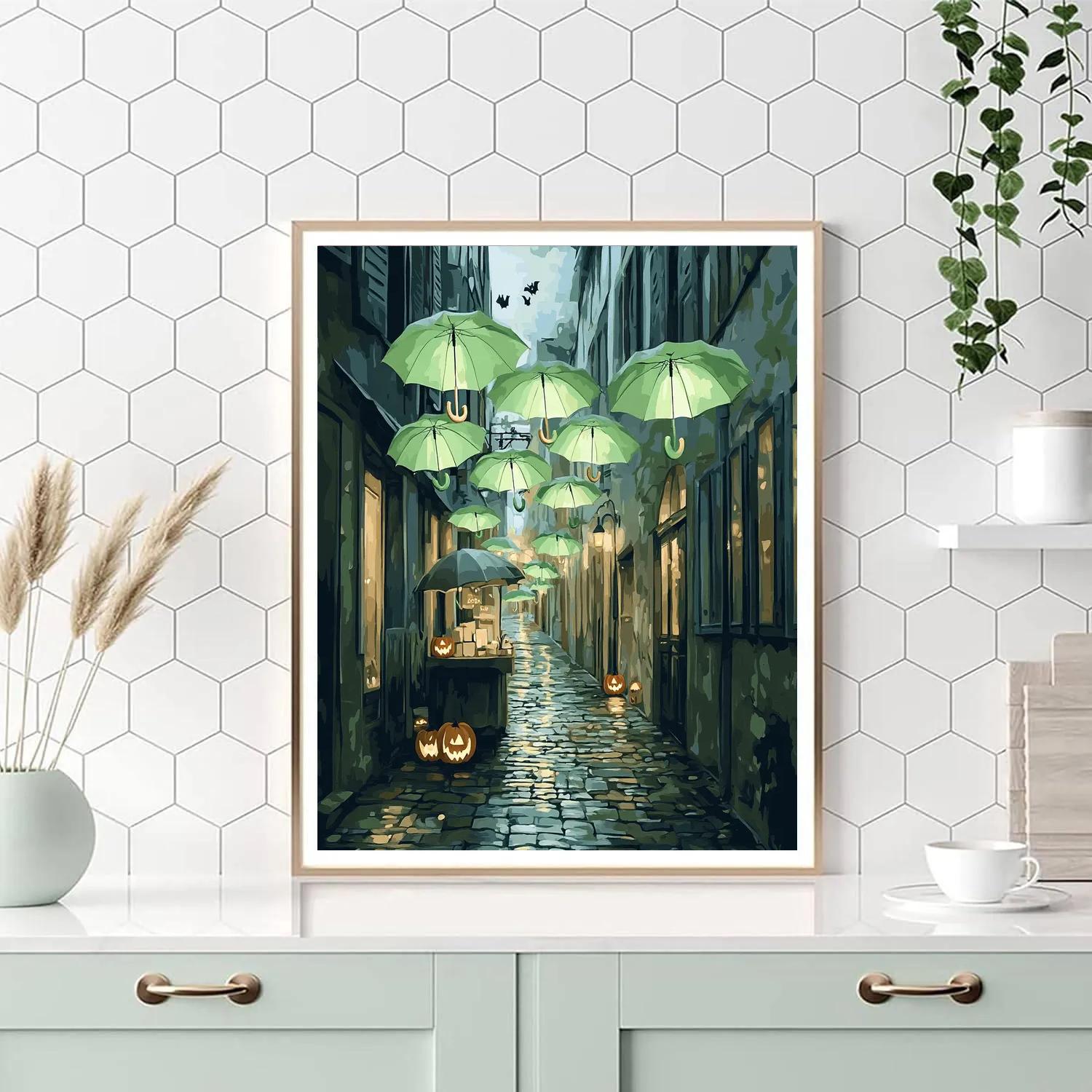 Lantern Alley With Haunted Umbrellas paint by numbers