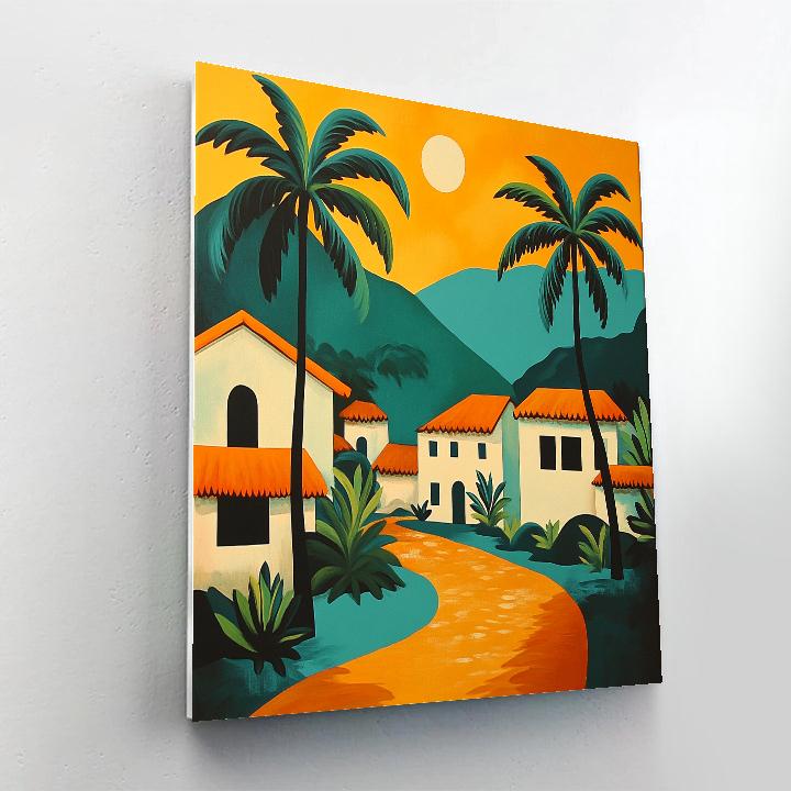 Gauguin Inspired Island Village paint by numbers