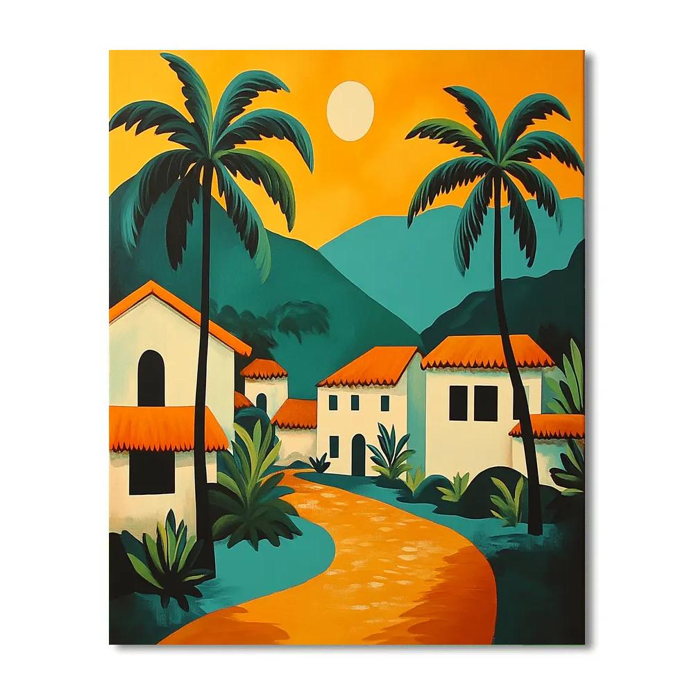Gauguin Inspired Island Village paint by numbers