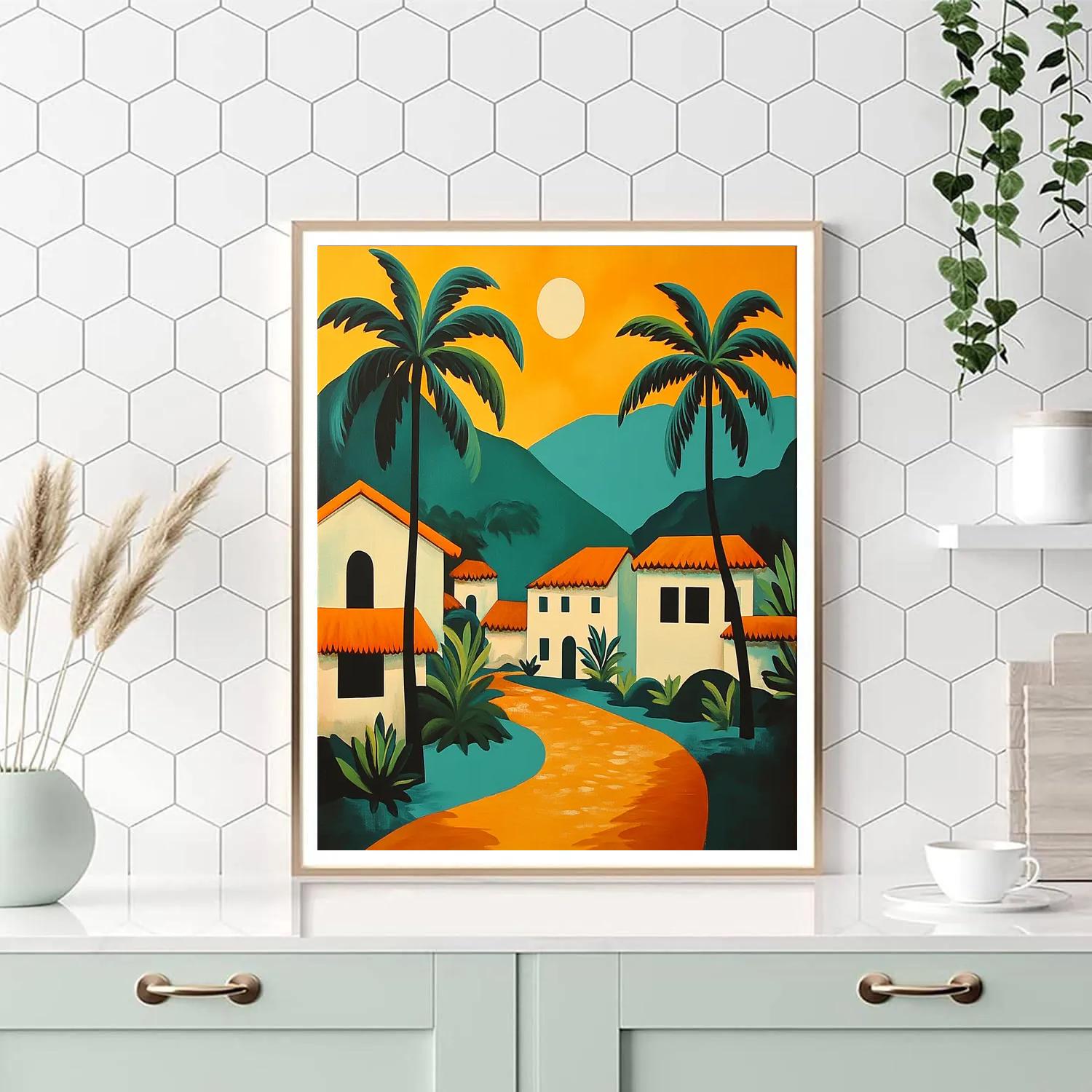 Gauguin Inspired Island Village paint by numbers