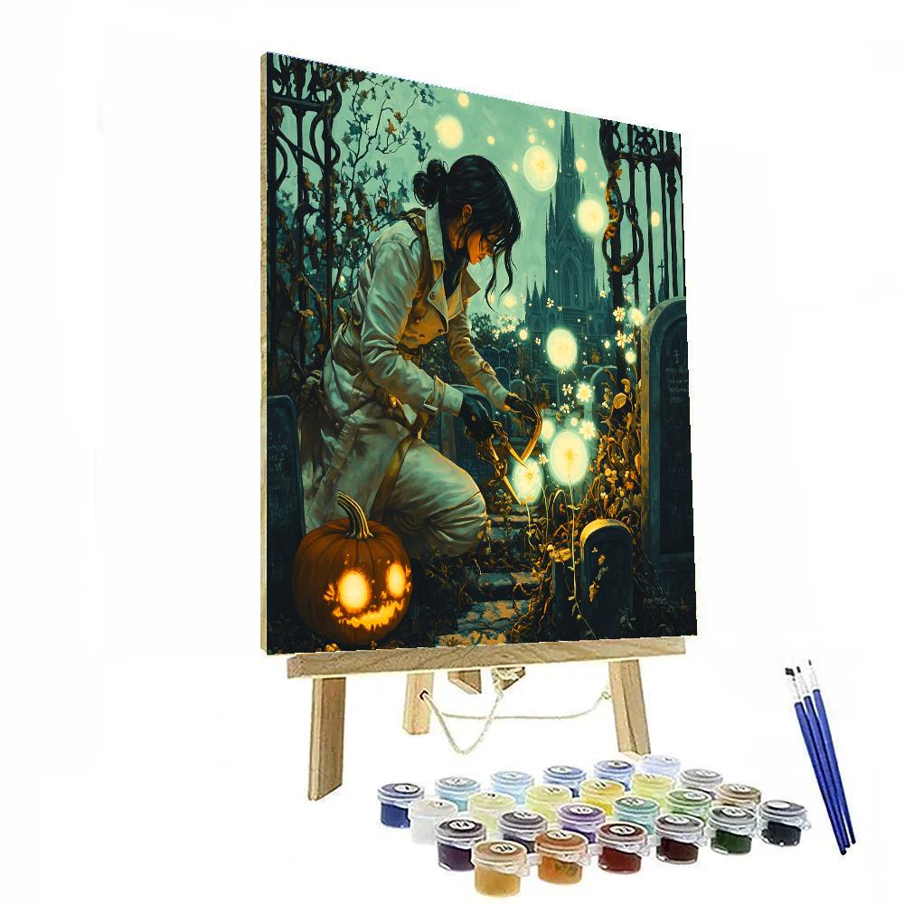 Midnight Graveyard Botanist Halloween paint by number