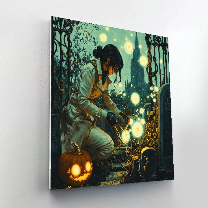 Midnight Graveyard Botanist Halloween paint by number