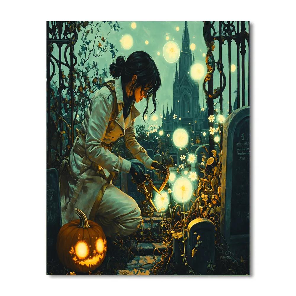 Midnight Graveyard Botanist Halloween paint by number