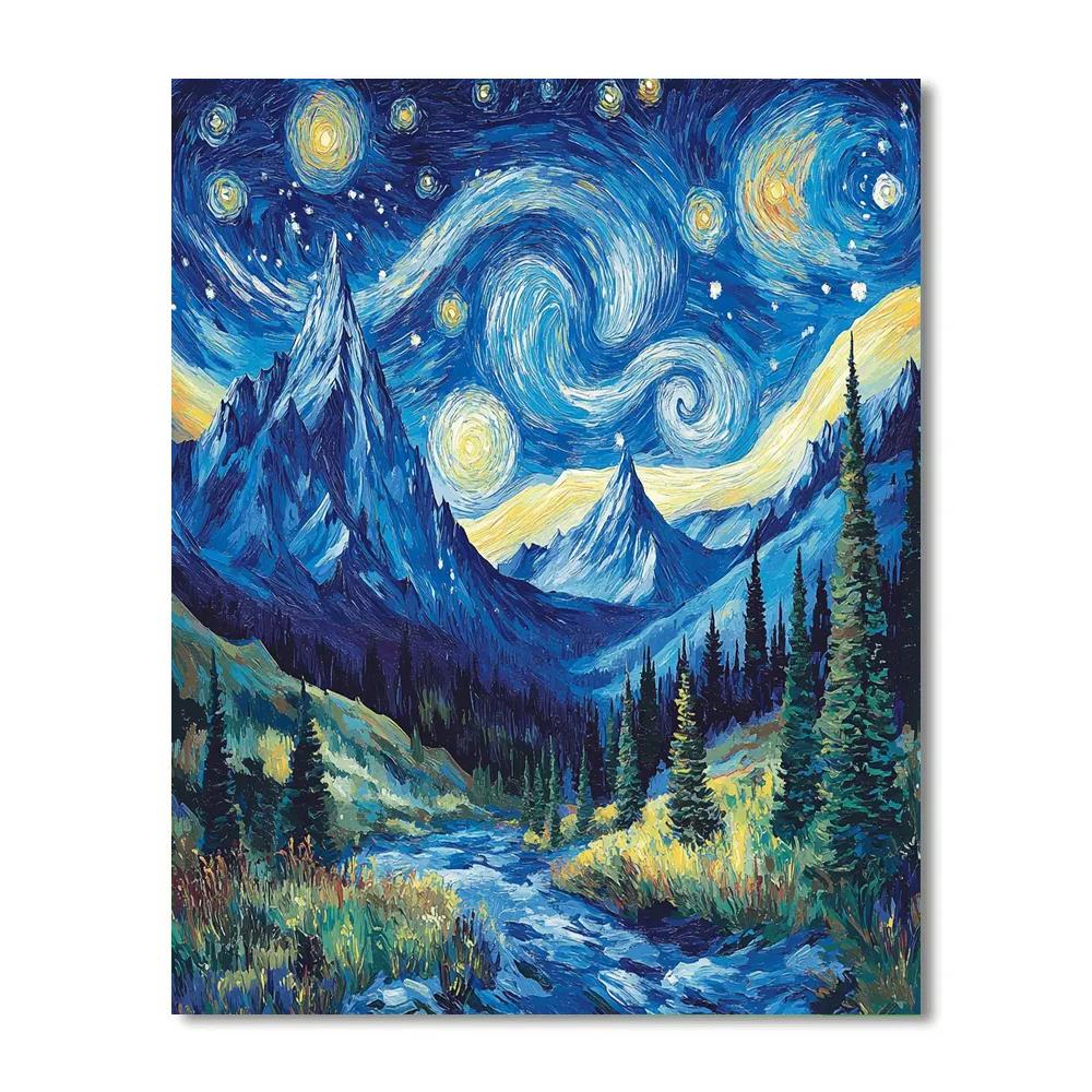 Van Gogh Inspired Starry Mountain Landscapes paint by number