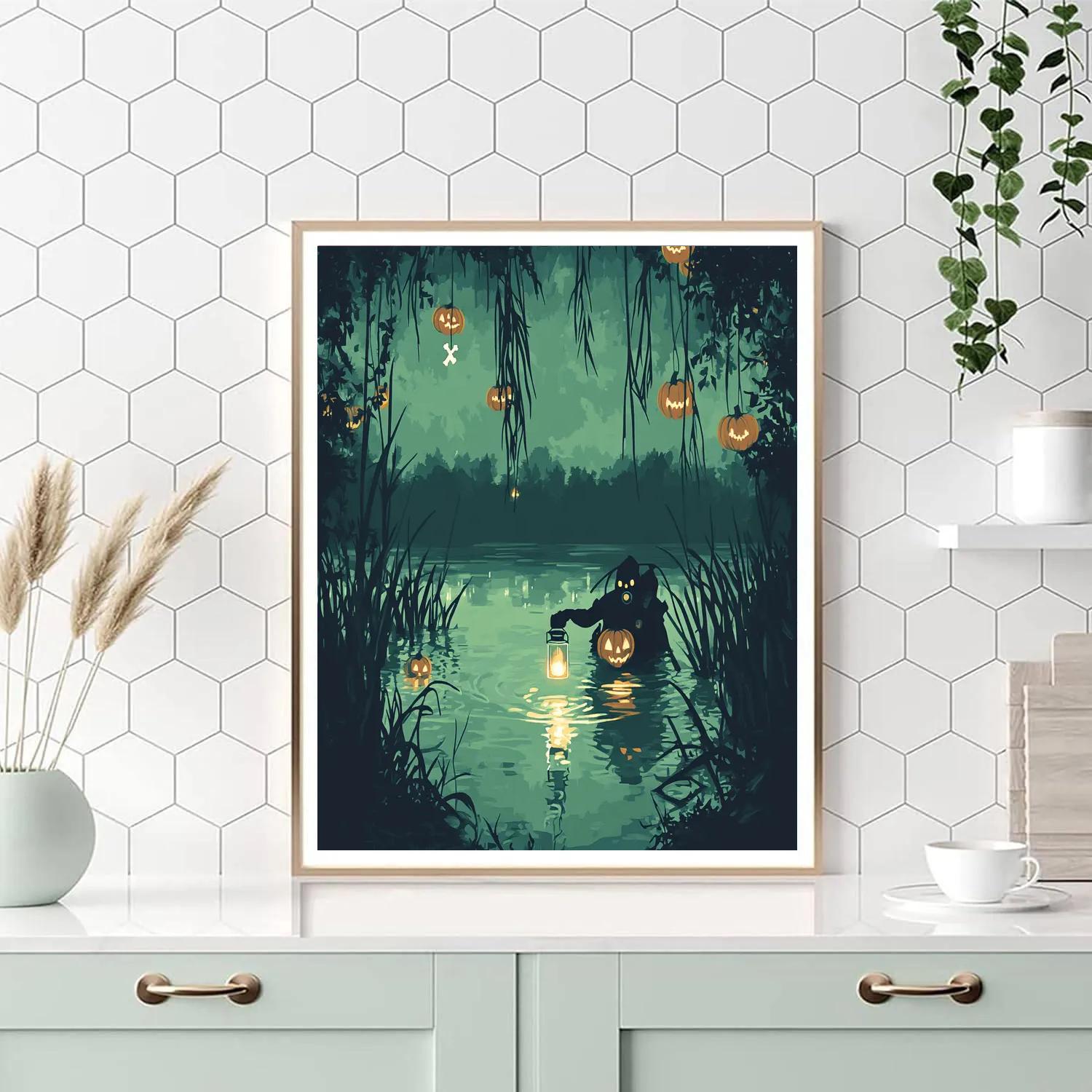 Lantern Diver In The Spooky Marsh Number painting