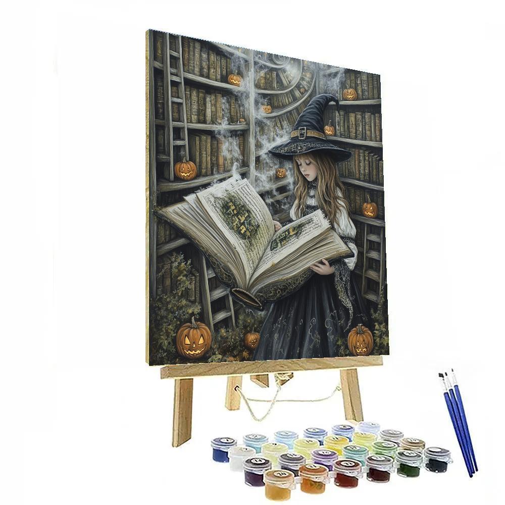 Witchs Library With Haunted Codex painting number kit