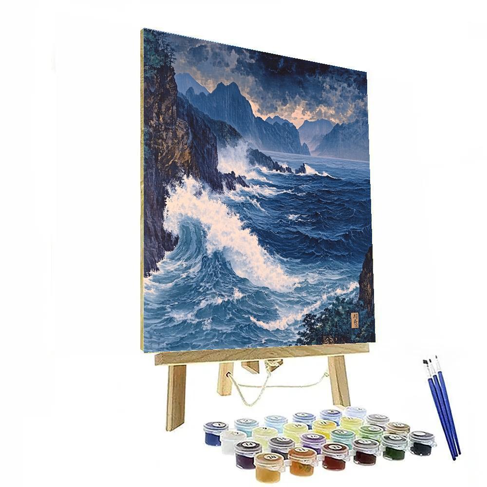 Hokusai Inspired Stormy Mountain Waves Paint by numbers kits