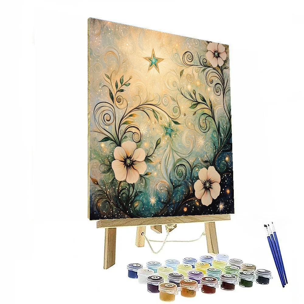 Alphonse Mucha Inspired Celestial Bloom Patterns paint by color